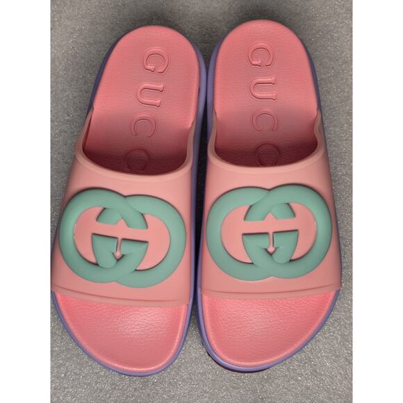Gucci Platform Slides Miami Interlocking Pink Women's 38 /7- 7.5 EUC - Picture 2 of 7